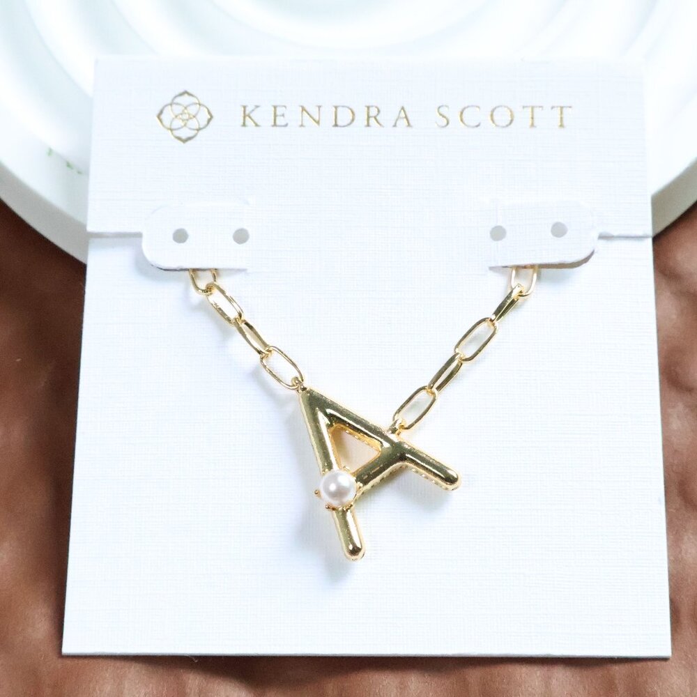 Kendra Scott Freshwater Cultured Pearl Gold Necklace - Letter A
